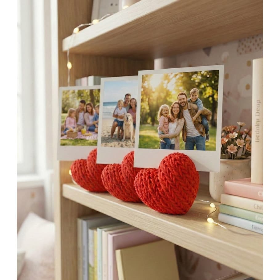 Porta Foto Coração Tricô Suporte Para Polaroid Instax Decoração Lembrancinha