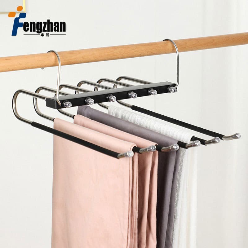 [Estoque pronto] Rack de calças dobrável multifuncional de aço inoxidável doméstico multicamadas estiramento roupas calç