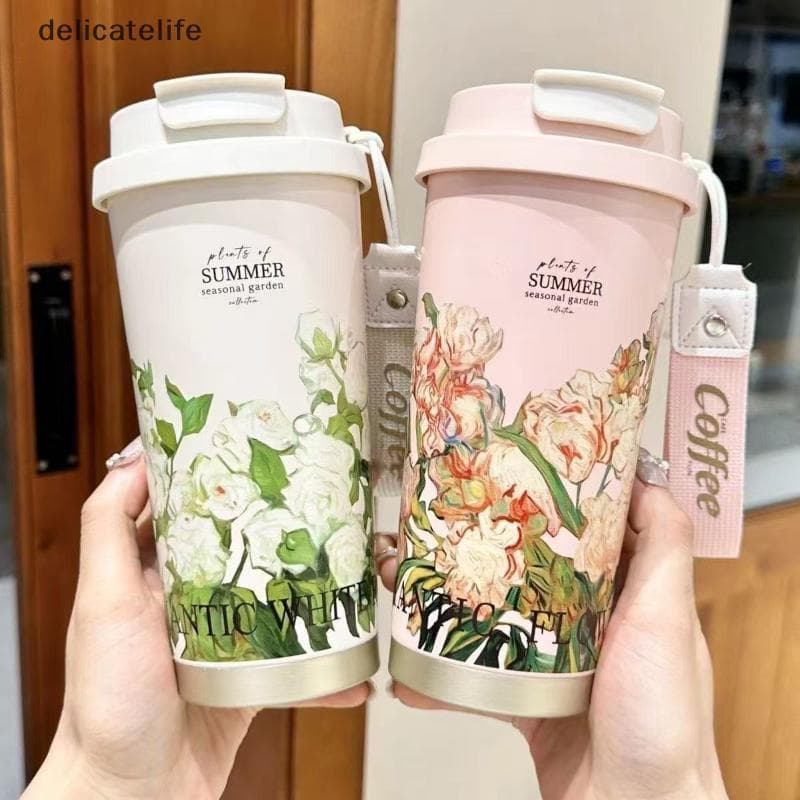 Caneca Térmica De Aço Inoxidável , Impressão 5D , Flor , Portátil , Dupla Bebida , Isolada , Xícara De Café Para Acampam