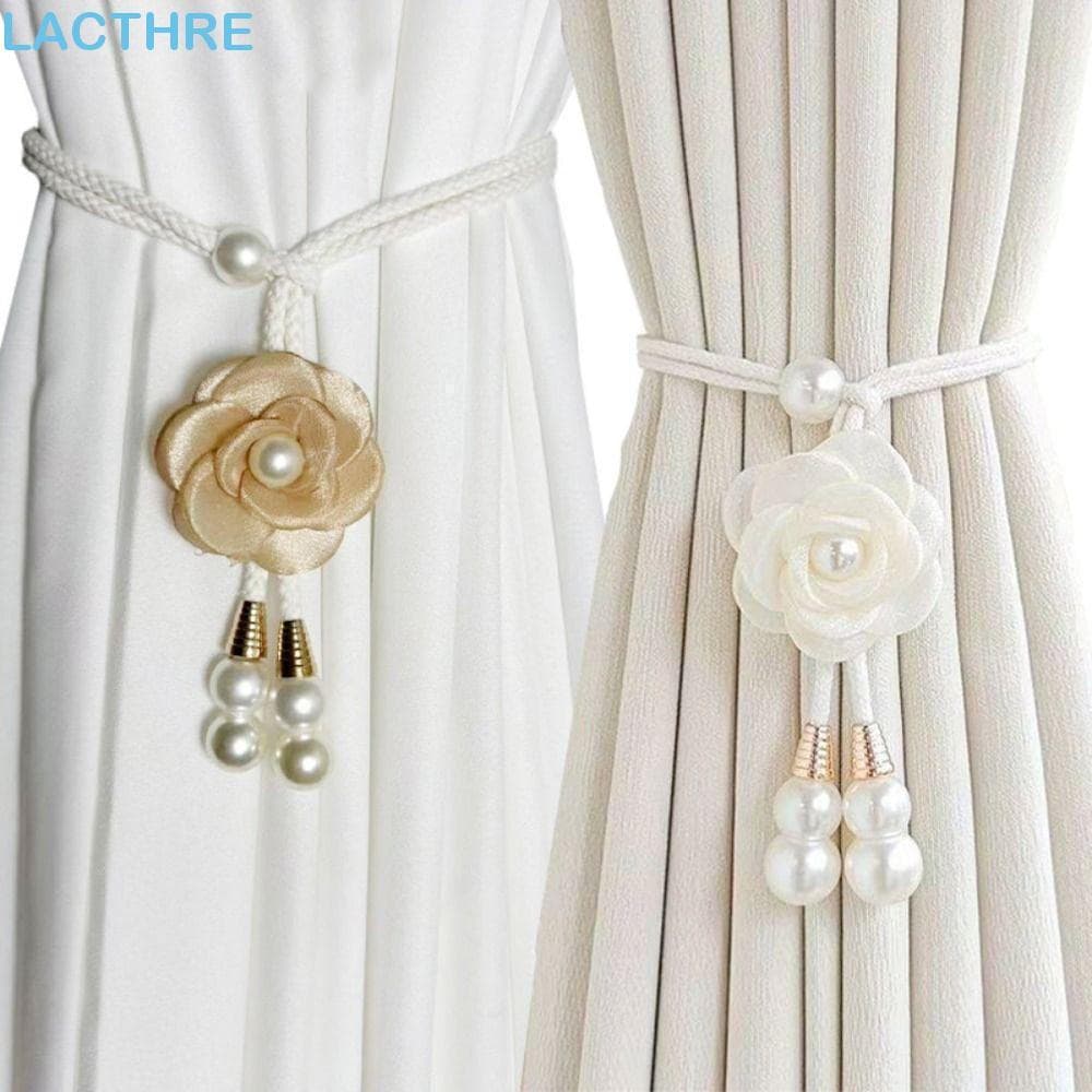 LACTHRE 2 Peças De Amarração De Cortina De Camélia , Fivela Pérola Elegante Ajustável , Corda Cortinas Sem Perfurações