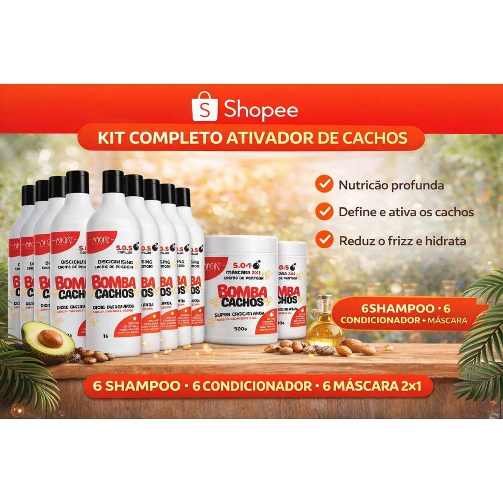 Kit definição de cachos - 6 shampoo + 6 Condicionador + 6 Mascara ativadora de cachos