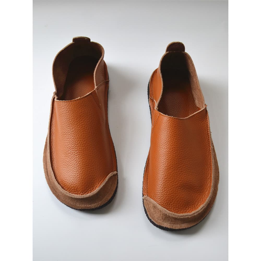 Sapatos macios planos de couro genuíno, boca profunda, bico redondo, leve, Casual, retrô, feitos à mão, produtos de comé