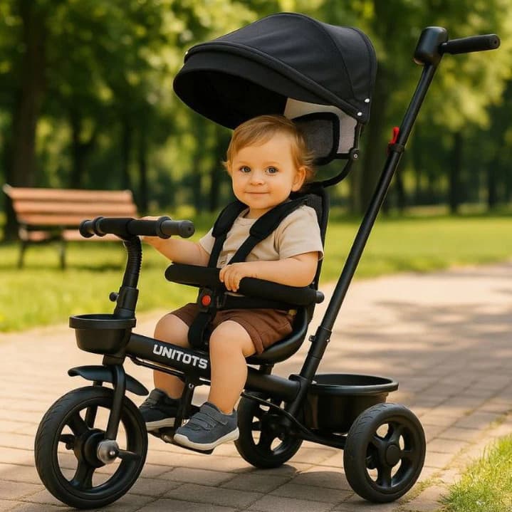 Triciclo Empurrador Vetrol Andador Bicicleta Preto Motinha Quadriciclo Proteção Sol Passeio Carrinho