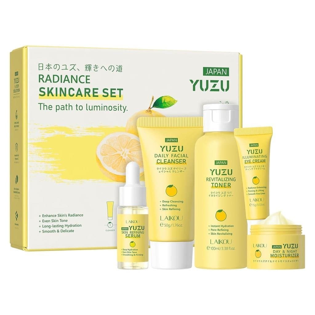 LAIKOU YUZU Cuidados com a Pele, Conjunto de Cuidados com a Pele com Sérum, Limpador, Tônico, Creme para os Olhos, Hidra