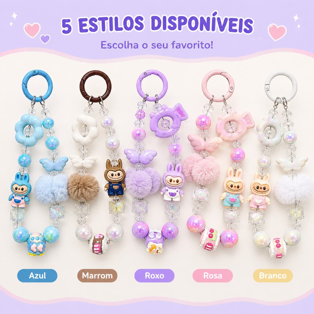 Pingente Kawaii Sanrio Kuromi My Melody Cinnamoroll Pokémon | Alça De Celular Com Miçangas Para Chaves, Bolsa E Mochila