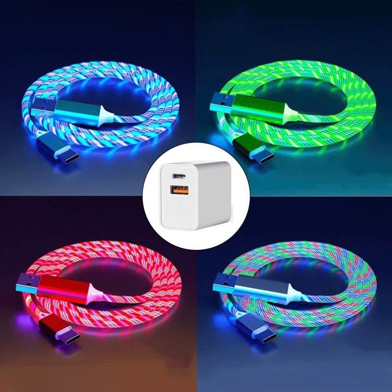 Cabo Luminoso LED Tipo C USB Para Carregamento Rápido De Dados Do iPhone Fluxo De Luz IOS SAMSUNG 7 8 X XR XS 11 12 13 Z