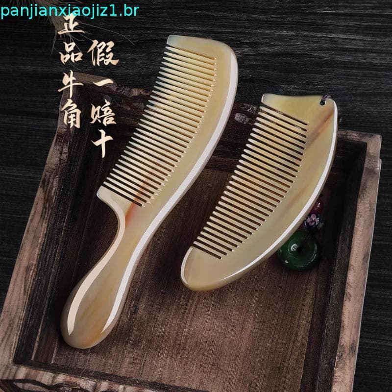 Real Natural branco chifre de búfalo pente senhoras casa genuíno oficial loja principal não-nó suave cabelo massagem pen