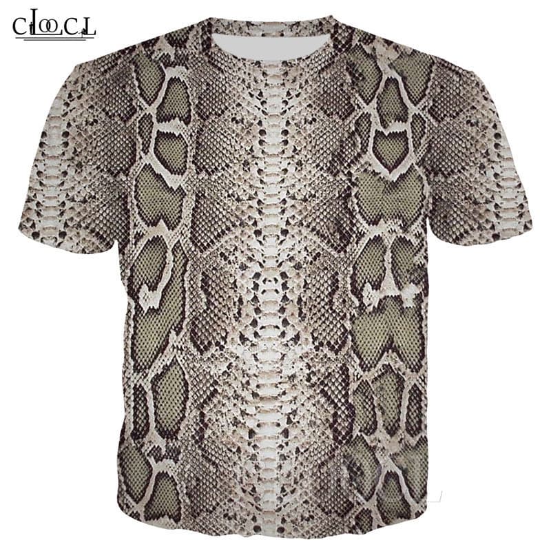 Camiseta Padrão De Pele De Cobra Impressão 3D Cinza Verde T Camisa Das Mulheres Dos Homens Moda Harajuku Streetwear Homm
