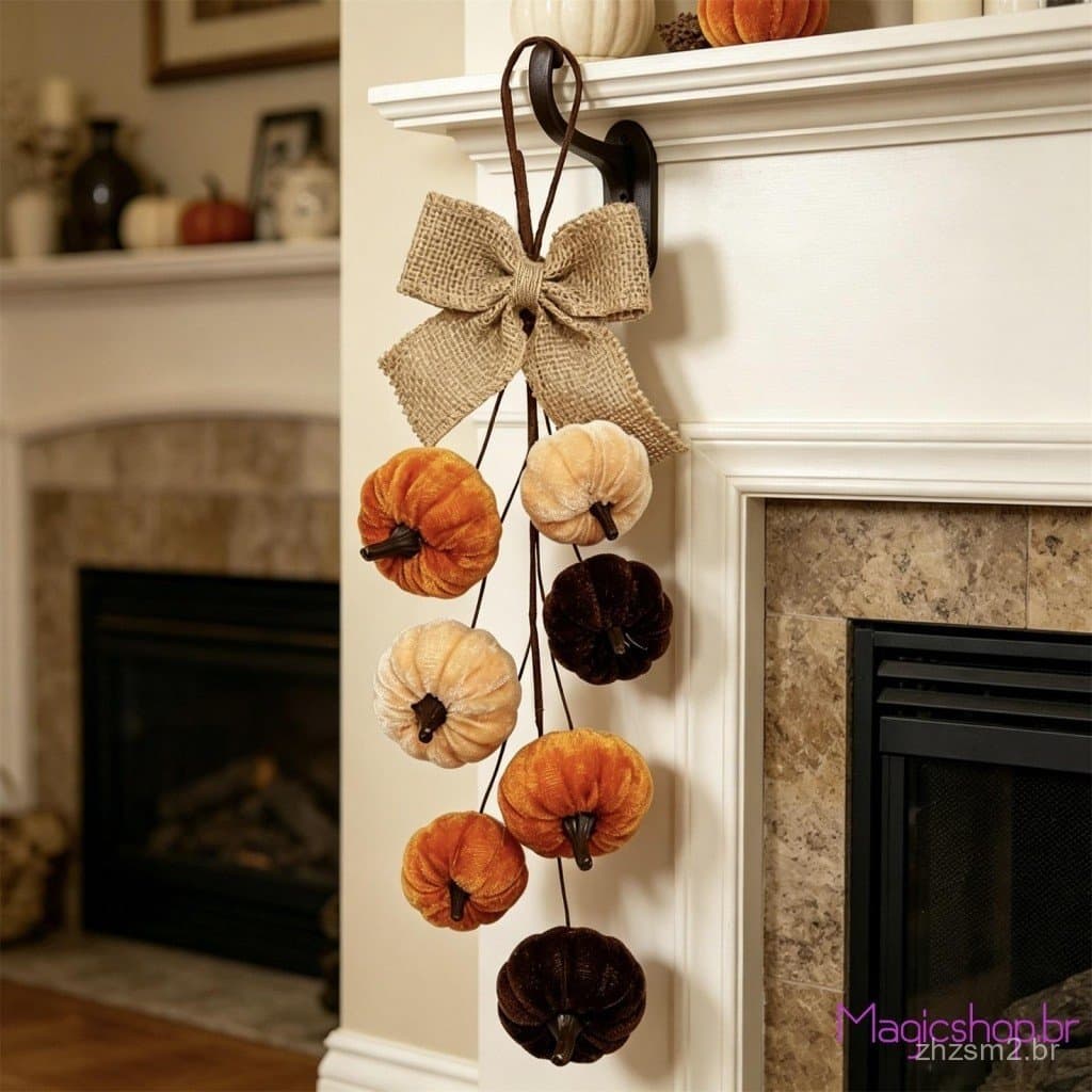 Decorações de Ação de Graças Mag-Fall: Guirlandas de Abóbora de Veludo Artificial com Laço para Decoração de Casa de Cam
