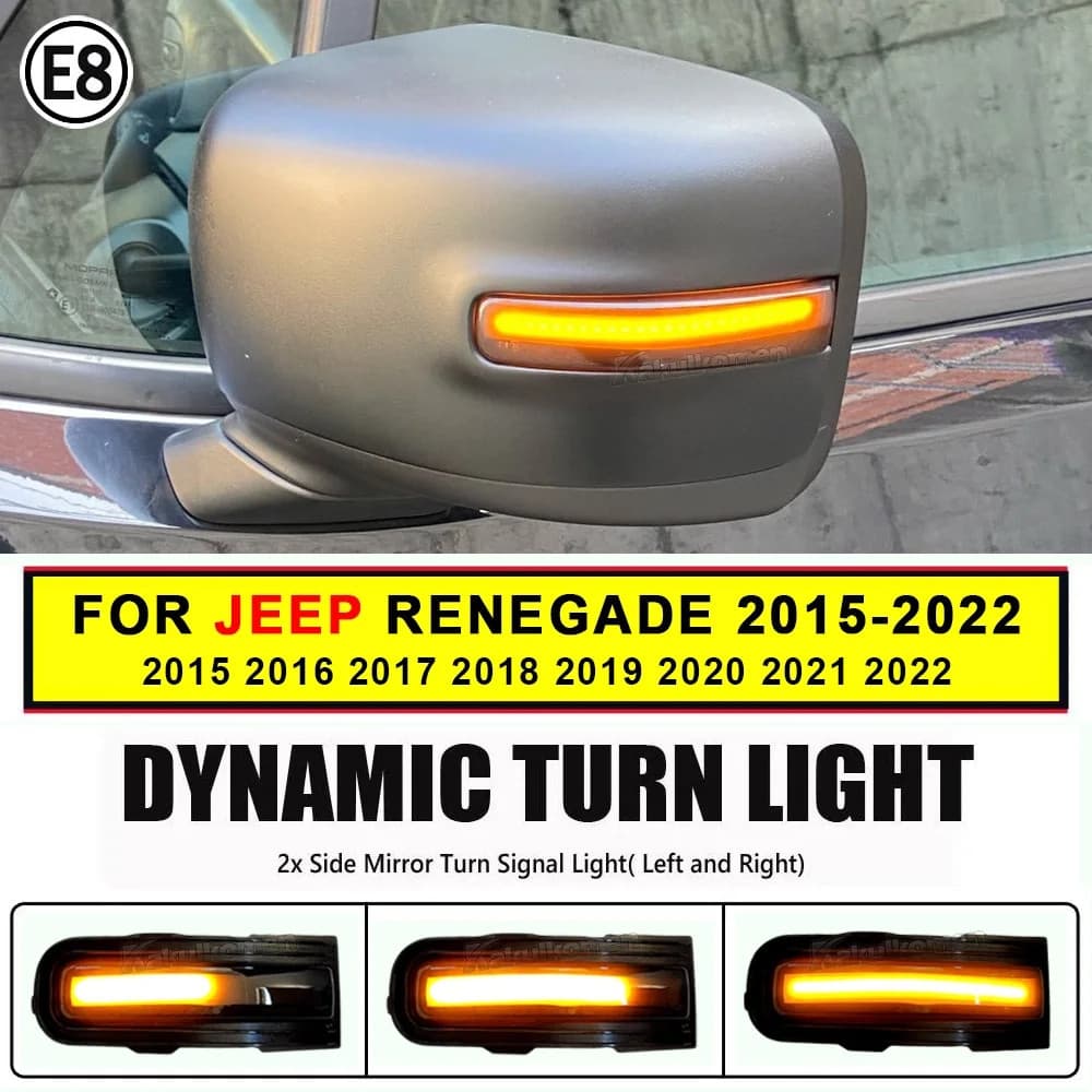 Luz de Sinalização LED Dinâmica para Jeep Renegade 2015-2022, Lâmpada Repetidora Sequencial para Espelho Lateral do Carr