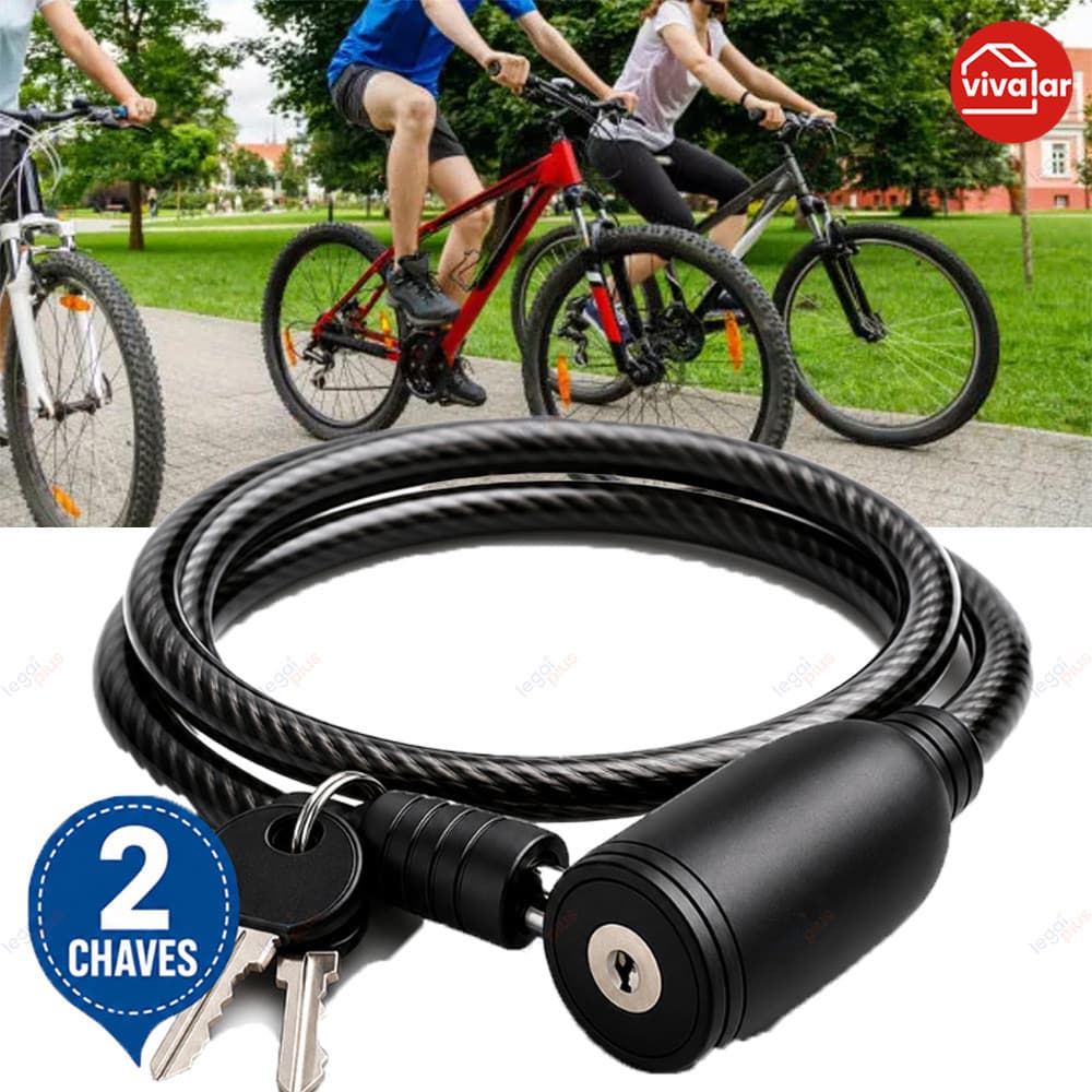 Cadeado Cabo Aço Trava Antifurto 7,5mmx65cm Segurança Moto Bicicleta Portão Inclui 2 Chaves