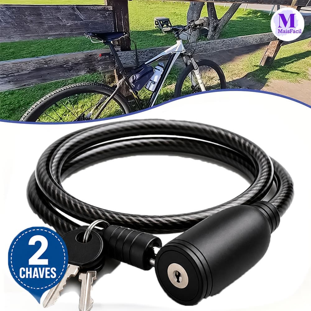 Trava Cabo De Aço Antifurto 7,5mm 65cm Cadeado Segurança Para Bike Moto Portão Acompanha 2 Chaves