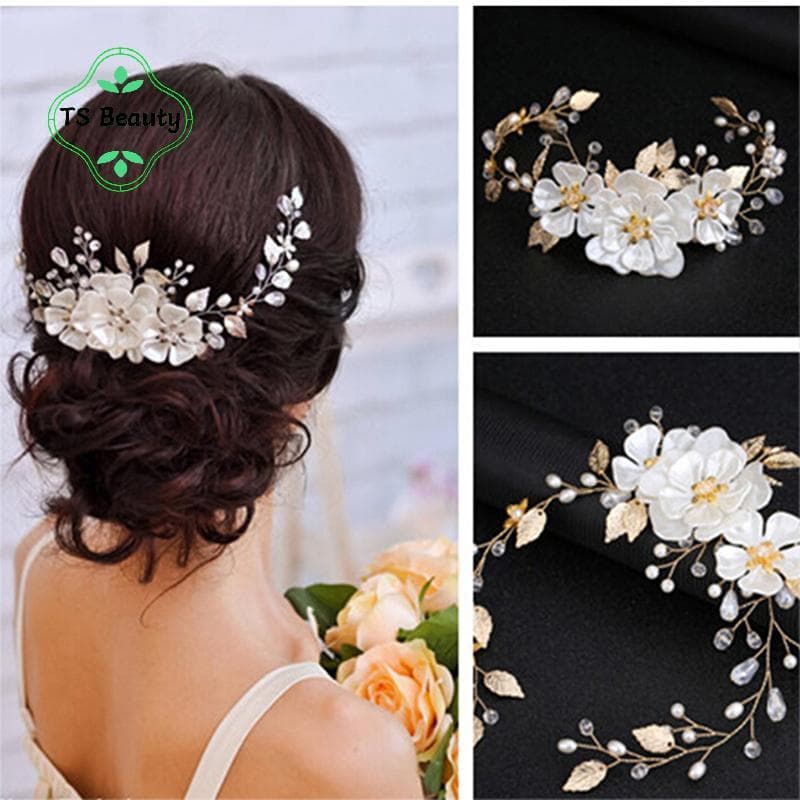 TS FASHION Mulheres Nupcial Flor Branca Strass Pérola Grampo De Cabelo Acessórios De Casamento .