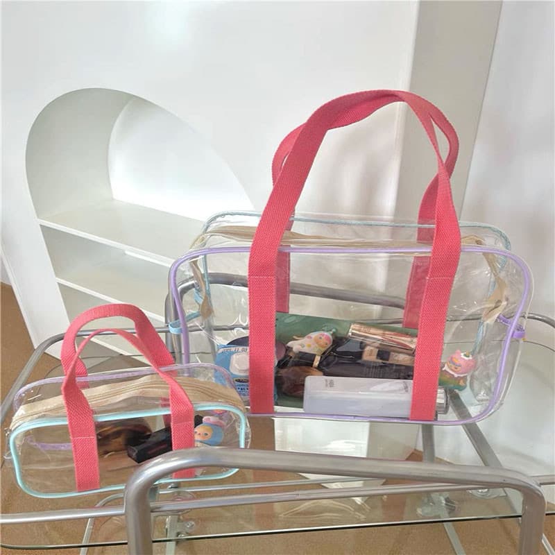 Bolsa de praia coreana cor de sorvete, design em cores contrastantes, grande capacidade, material de PVC transparente e