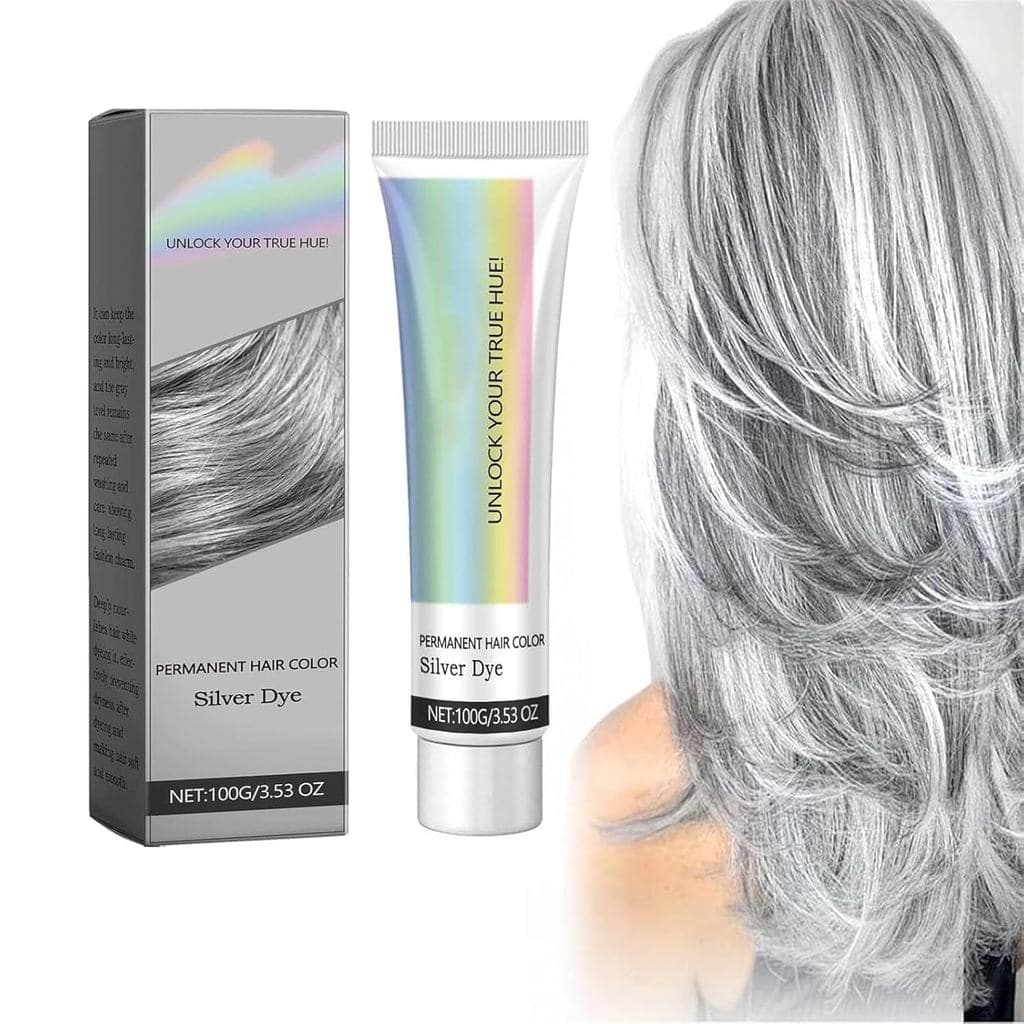 Tintura de Cabelo Prateada, Tintura de Cabelo Cinza Prateado, Creme de Cor Natural para Cabelos Cinzentos, Cor de Cabelo