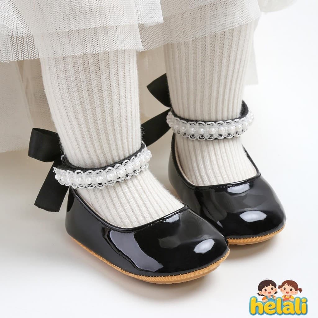 [helali] Sapatos De Princesa Para Bebês Meninas , Couro PU Macio , Pérolas , Fundo Antiderrapante , Infantis Primeiros P