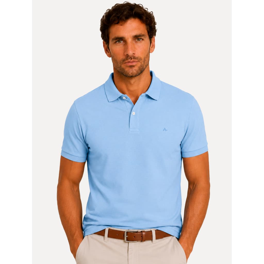 Polo Aramis Masculina Basic Piquet Mono Original Azul Pastel