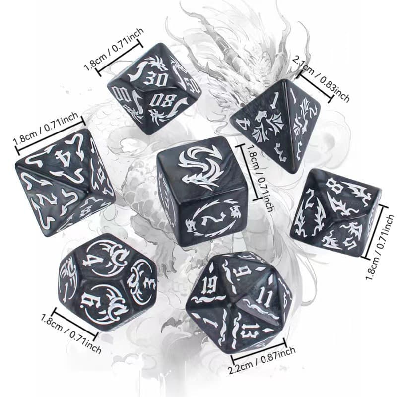 42741 Conjunto de Dados para Cosplay com Tema de Dragão Verde e Runas - D4 a D20 para Jogos de Tabuleiro 3517 0841