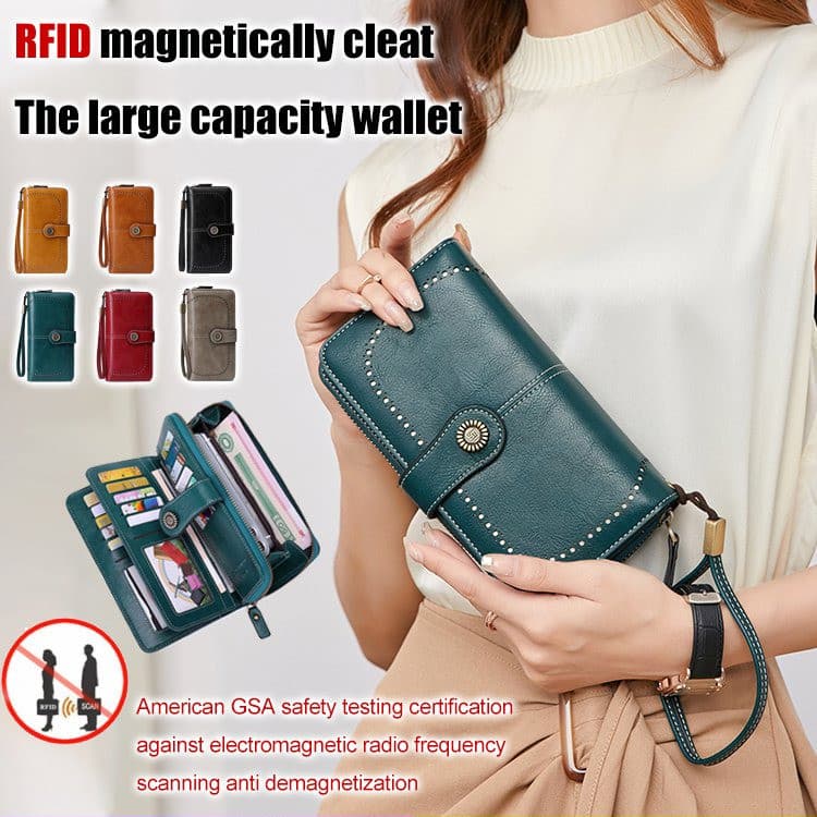 [Proteção RFID] Ví nữ rộng rãi com zíper e armazenamento seguro/Carteira Feminina/Porta Dinheiro
