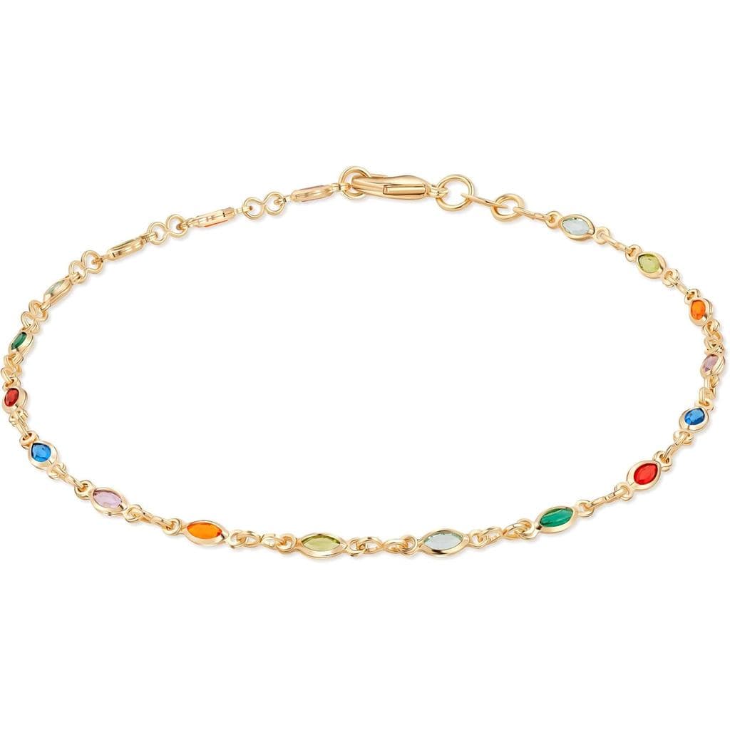 Tornozeleira Barzel Banhada a Ouro 18K com Cristais Multicoloridos em Corte Baguete