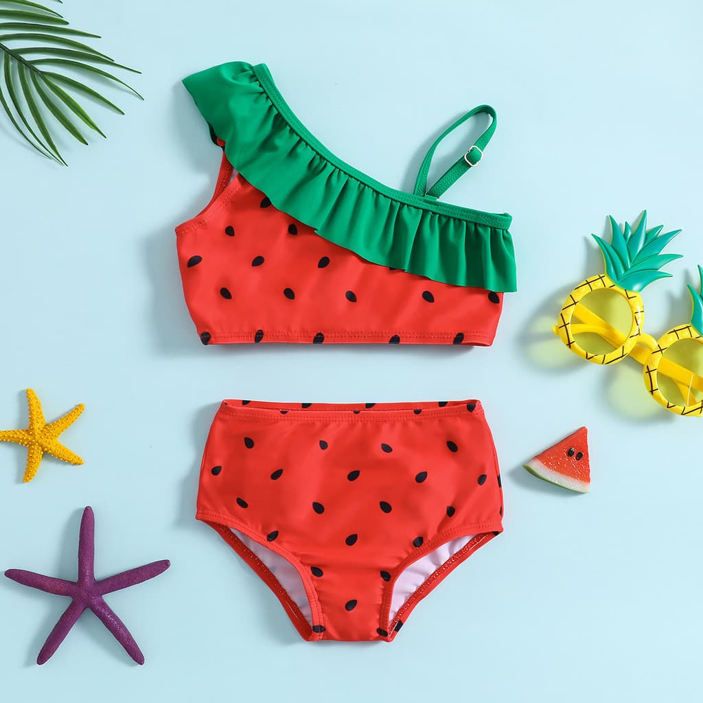 Conjunto De Biquíni Para Meninas De 2 A 7 Anos , Maiô Infantil , Duas Peças , Roupa De Banho Com Babados