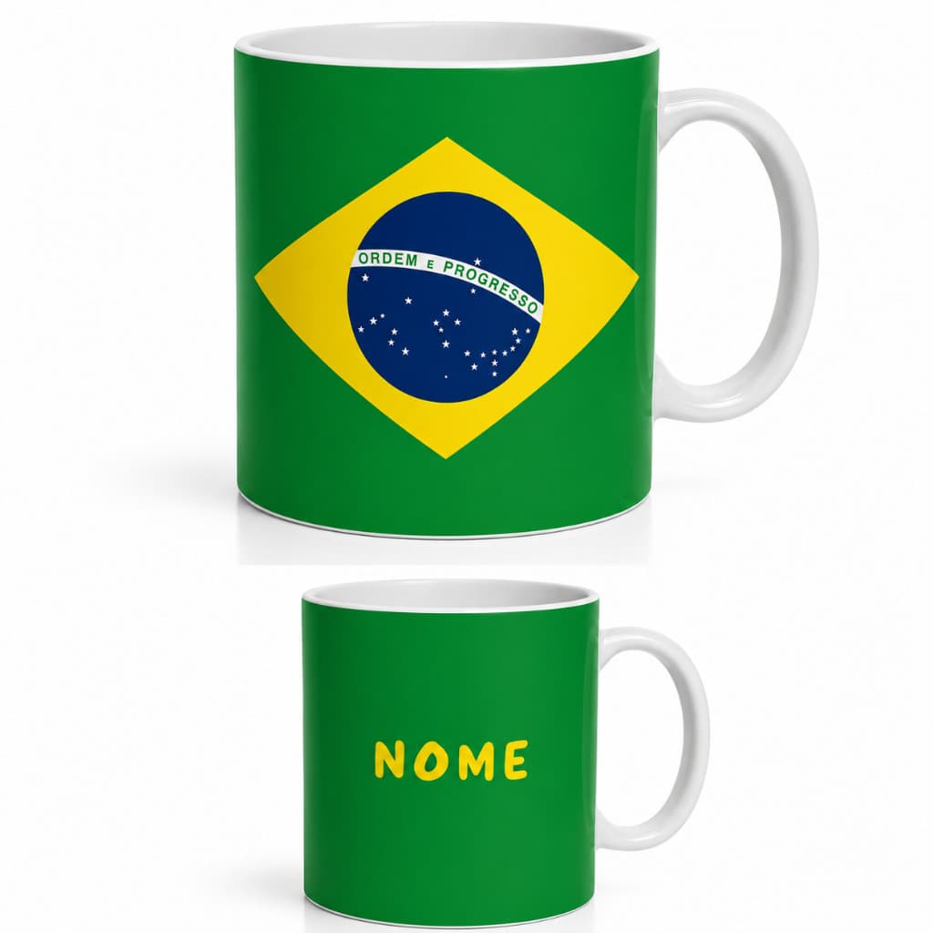 Caneca Personalizada Bandeira do Brasil com Nome – Porcelana 325ml | Presente Personalizado