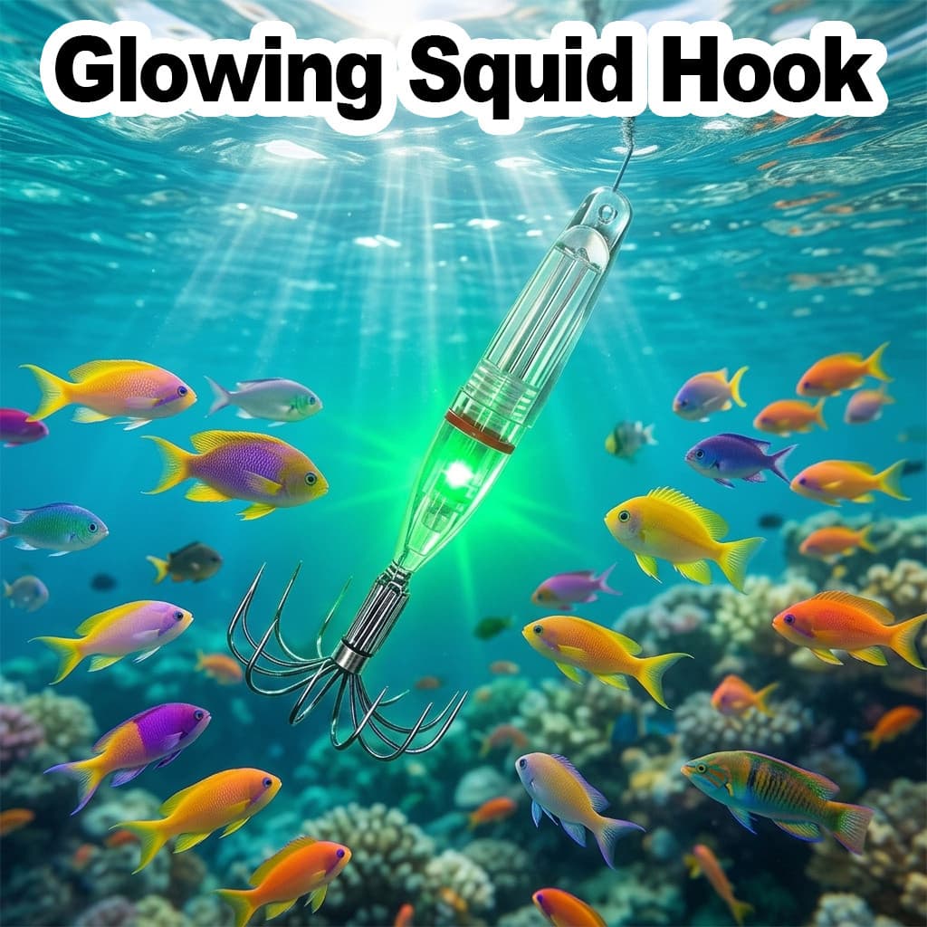 Anzóis Luminosos para Pesca de Lula com Luz LED à Prova d'Água para Atrair Peixes, Anzóis Múltiplos, Acessórios de Pesca