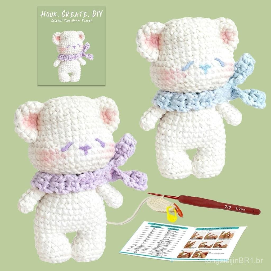 Kit de Crochê Completo JueRum para Iniciantes, Kit de Crochê de Urso com Tutoriais em Vídeo Passo a Passo, Aprenda a Cro
