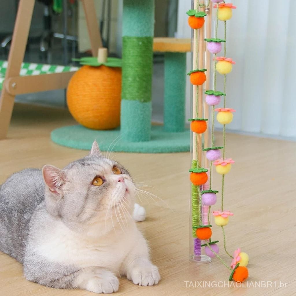 Varinha de Brinquedo para Gatos com Sino – Varinha de Bambu para Gatos Brincalhões – Laranja Persimmon