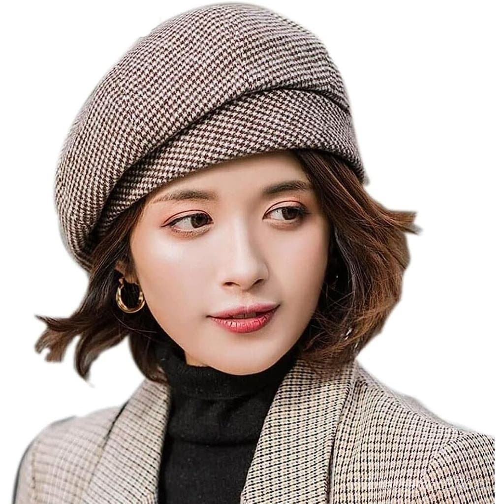 Boina Xadrez Feminina - Gorro de Inverno Macio de Algodão Tricotado, Ajustável, Tamanho Único para Mulheres e Meninas