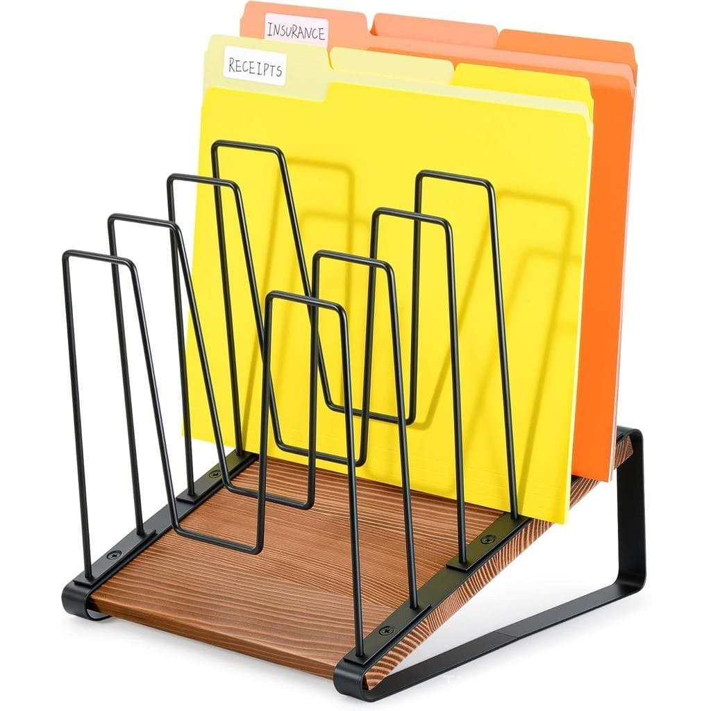Organizador de Arquivos Inclinado HULISEN, Suporte Vertical para Pastas de Arquivos com 5 Seções, Organizador de Arquivo