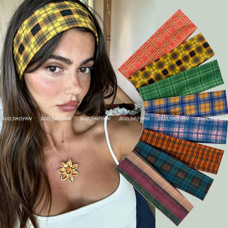 Tiara Xadrez Colorida Retrô , Lenço Moderno , Faixa Esportiva Elástica , Gravata Para De Cabeça