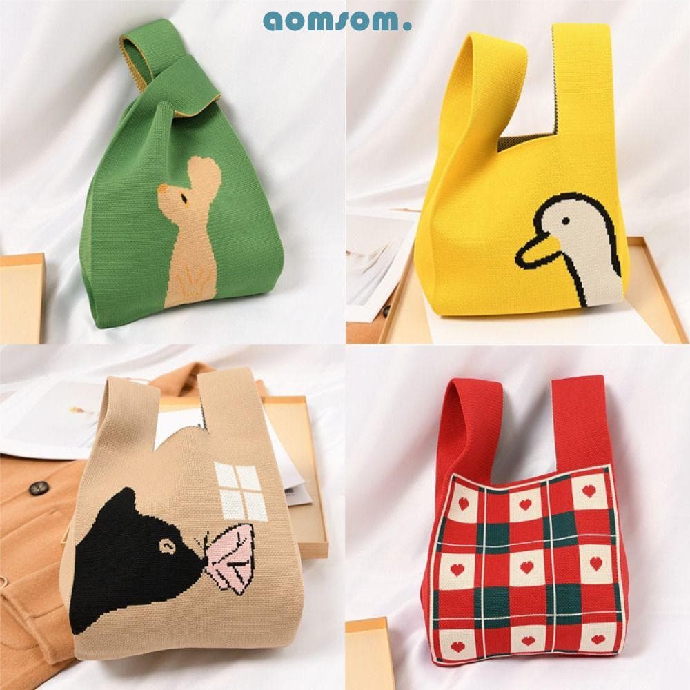 Bolsa de Compras Mini AOMSOM em Malha com Alça de Ombro e Pulso Knot XSBV