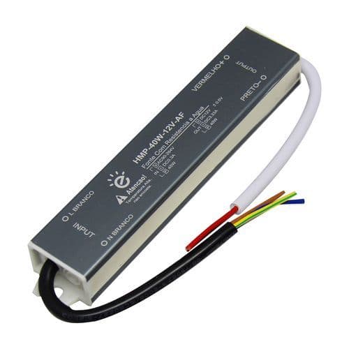 Fonte Driver LED Blindada Embralumi 12V 3A 40W Potência Real Bivolt IP67 para Fita LED Painel LED CFTV Iluminação