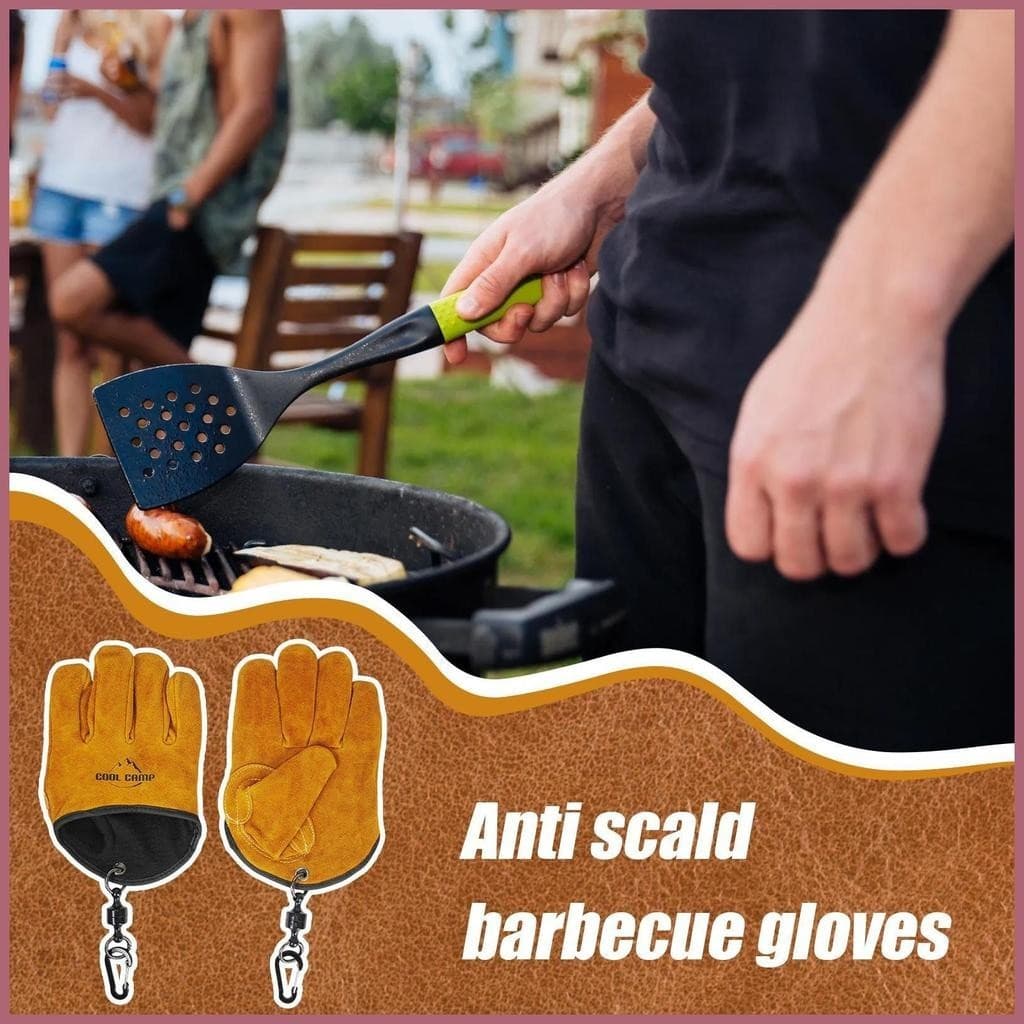 Luvas Resistentes Ao Calor Para Churrasco De Couro-À Prova De Grelhar E Cozinhar