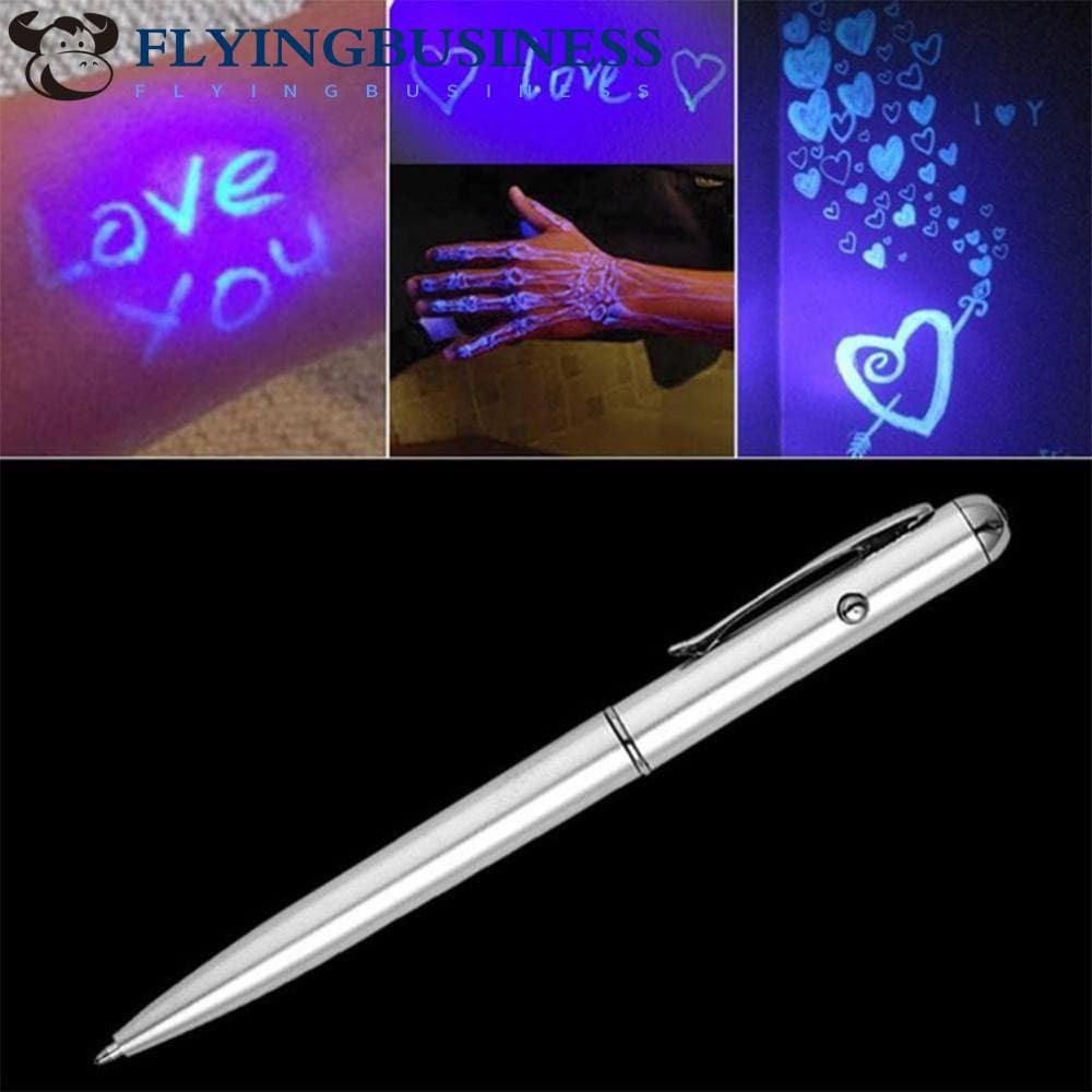 Caneta de tinta invisível Flyingingbusiness, usada para mensagens secretas, vem com uma luz UV fluorescente para exibiçã