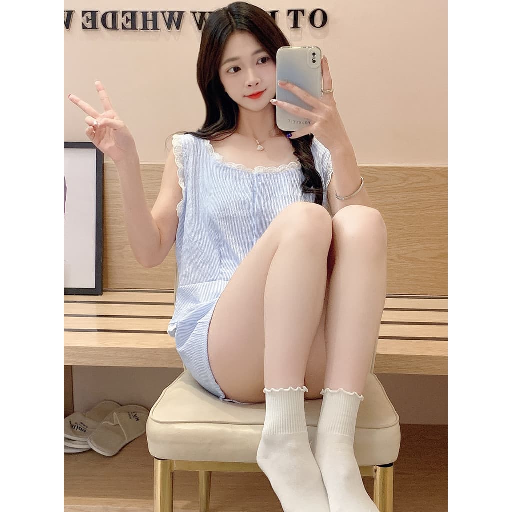 Pijamas femininos 2026 novo estilo verão doce listrado camisola Shorts verão exterior Wearable Homewear terno