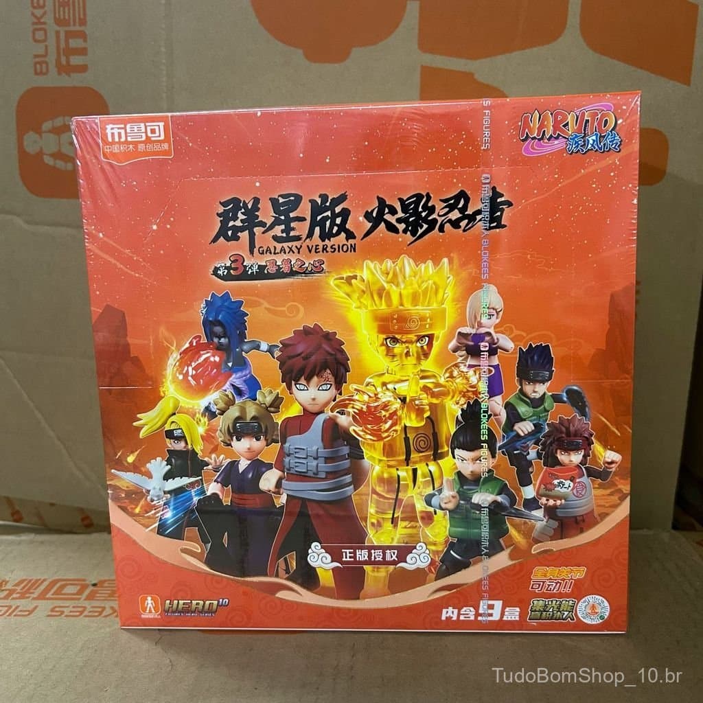 Edição Autêntica Feiwu Naruto Konoha 3ª Geração, Blocos de Montar Naruto com 2 Figuras, Caixa Completa com 4 Peças.