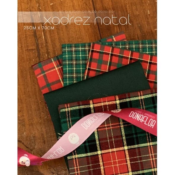 KIT 5TRICOLINES  XADREZ NATAL RENA FIO DOURADO- Medida 25x70cm  - 100% ALG