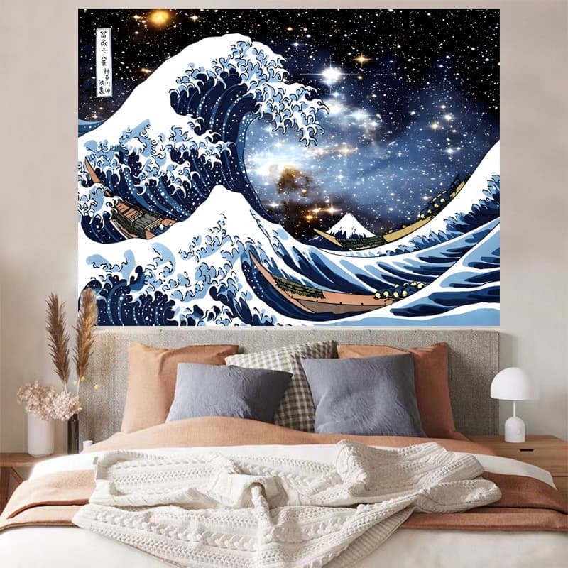 Tecido de fundo moderno, tapeçaria de parede estilo Ukiyo-e para Instagram, pano decorativo de estilo japonês para quart