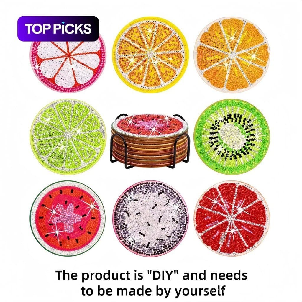 Porta-copos de Arte com Diamantes Artificiais, 8 Peças/Conjunto, Padrão de Frutas, Porta-copos Coloridos para Pintura de