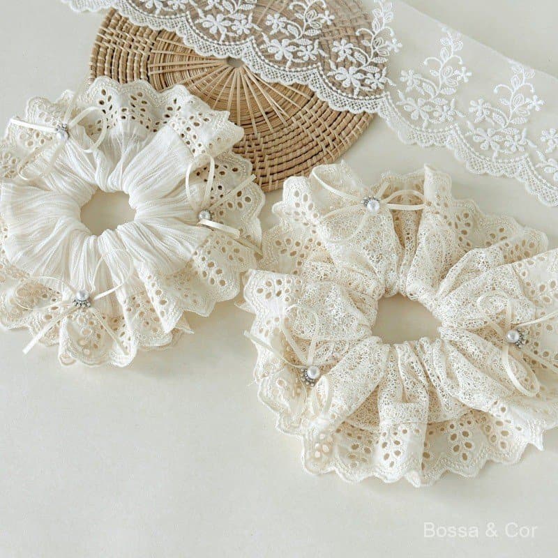 Elástico de cabelo feminino estilo francês, grande, com renda vazada e efeito pérola, design de alta qualidade e nicho,
