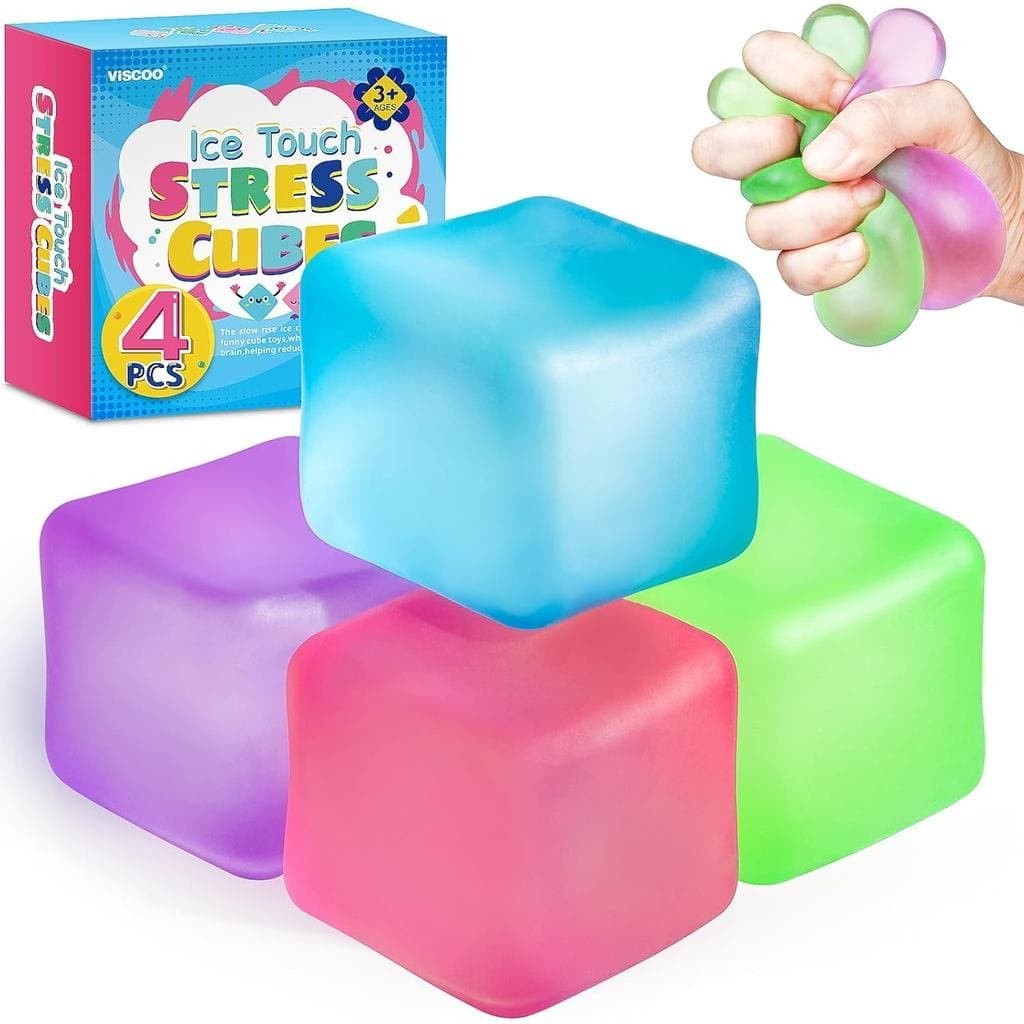 Pacote com 4 Cubos Anti-estresse, Bolas Anti-estresse em Forma de Cubo de Gelo de Retorno Lento para Adultos e Crianças,