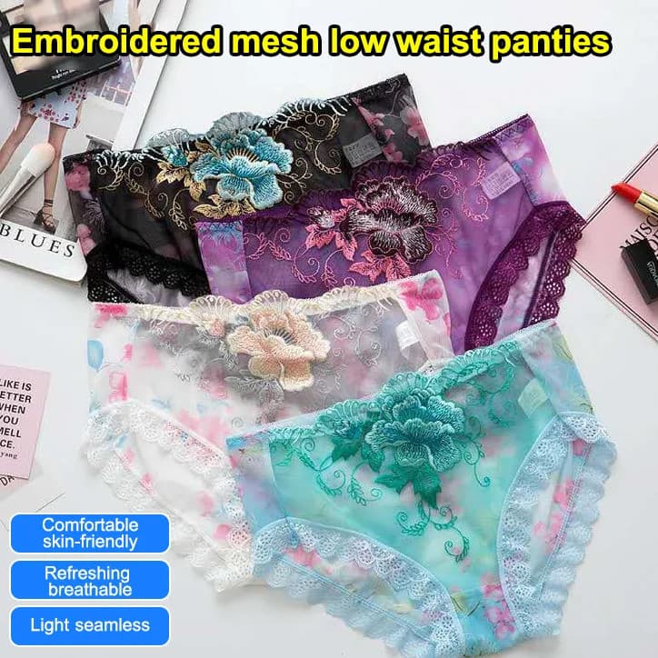 [Design Elegante] Elegant Embroidery Women's Lace Underwear Respirável/Tecido Transparente Para Mulheres