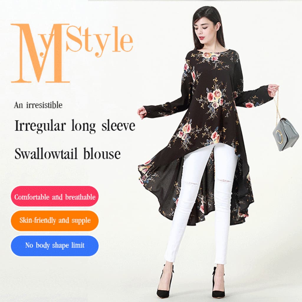 [Leve E Respirável] Muslimah Blouse/Fashion Tail Top/Camisa Feminina/Design Assimétrico/Moda Feminina