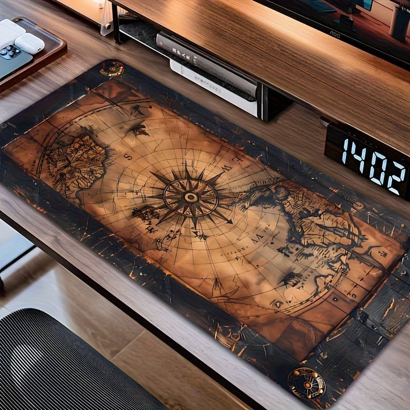 Bússola Náutica Vintage , Mapa Mundi Antigo Do Tesouro , Mouse Pad Para Jogos , Borda Costurada , Borracha Antiderrapant