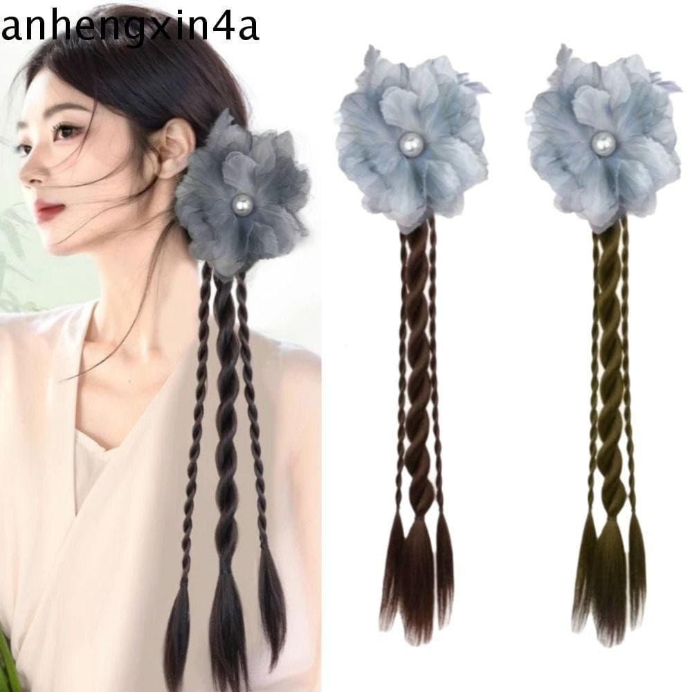 ANHENGXIN Rabo De Cavalo Peruca , Extensões De Cabelo Garra Clipe Pérola Flor Faixas , Estilo Chinês