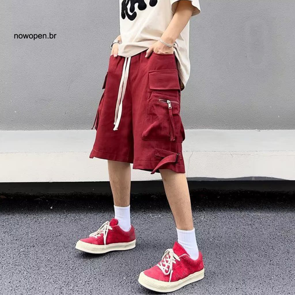 Men Casual Shorts with Pockets Cargo for Men's Elastic Waist and Adjustable Drawstring Multi Wide Leg Sport for Outdoor