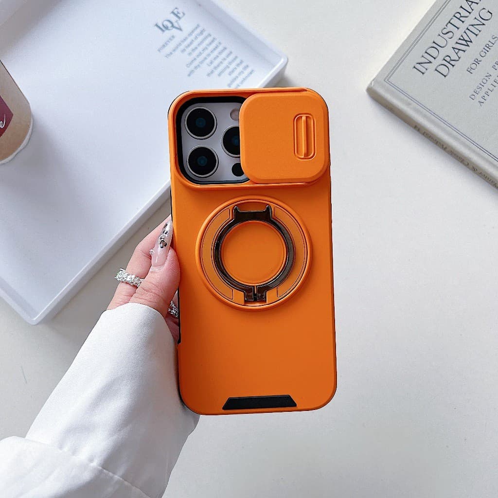 Capa Magnética Para iphone 17 16 15 14 13 12 Pro Max 360 Anel Rotativo Suporte Push pull Slide Lente Dura Telefone Trase