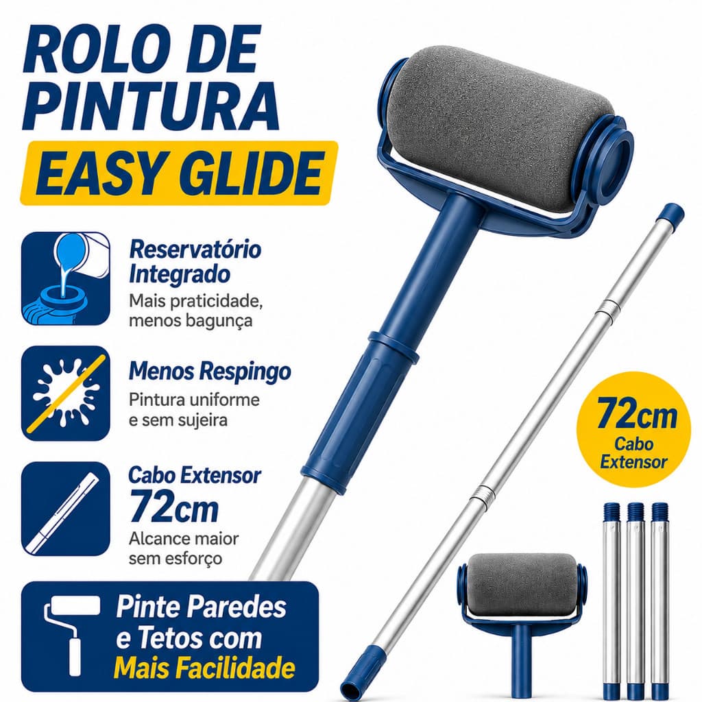 Kit Rolo de Pintura com Reservatório 6 Pol Cabo Extensor 72cm Anti Respingo para Parede